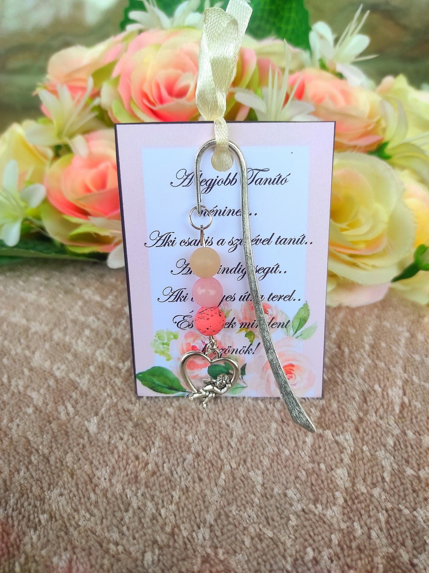 Angyalos rózsakvarc könyvjelző